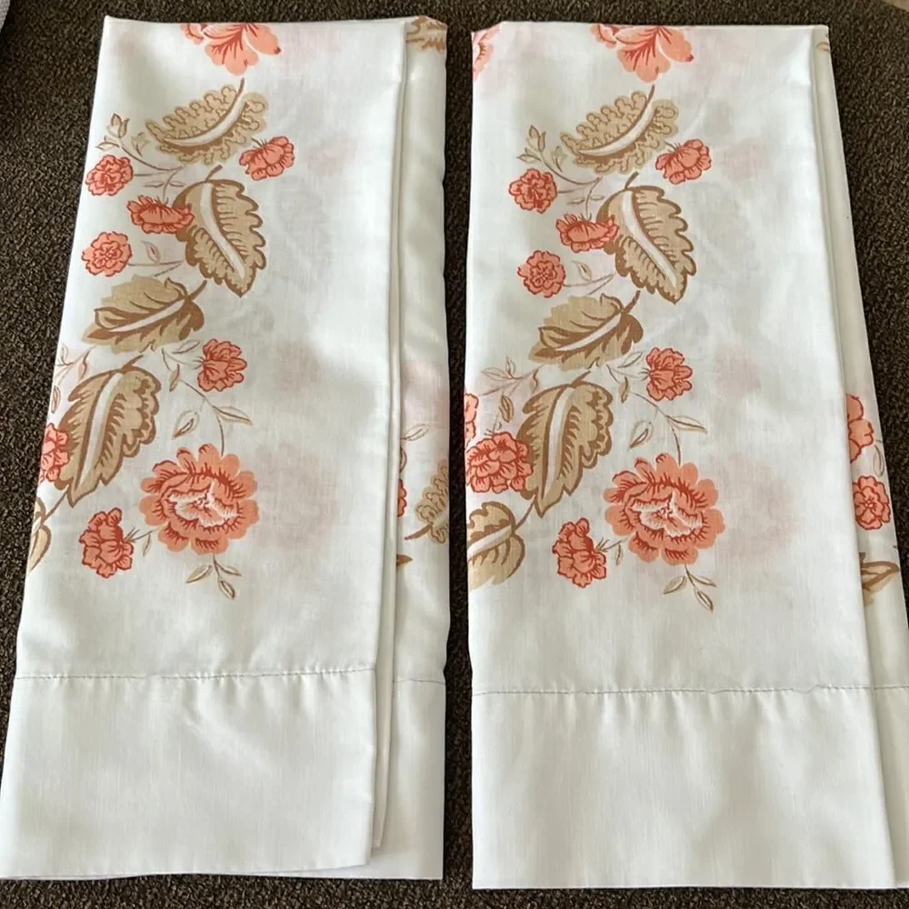 Set 2 Custom Autumn Embroidered White with Red/Brown Floral Accent Pillowcases